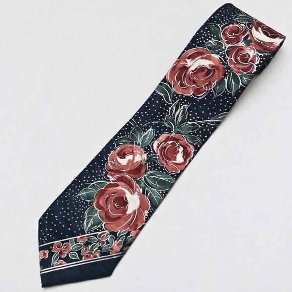 Vintage CHEZ ROFFE Floral 100% Silk Tie Roses Polka Dots Wedding Formal Occasion - Picture 5 of 7